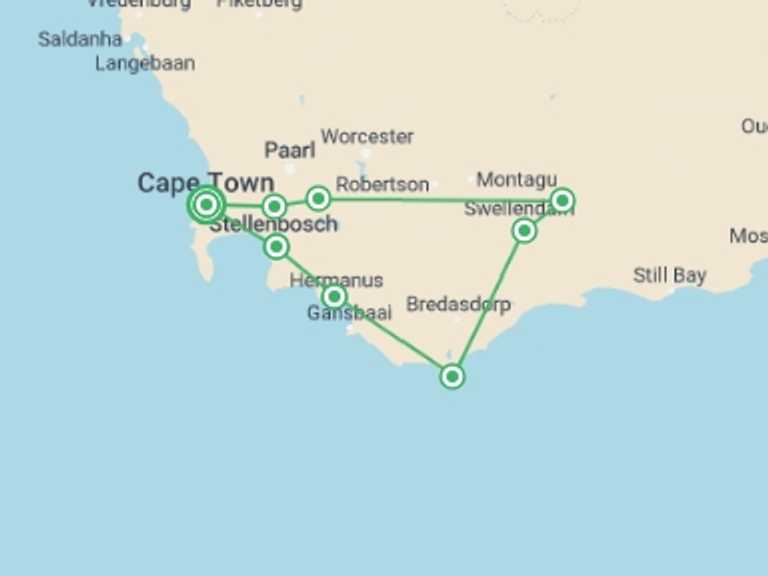 Map of Cape Town Tour with 8 destination visits for the trip: Cycling the Cape & Winelands