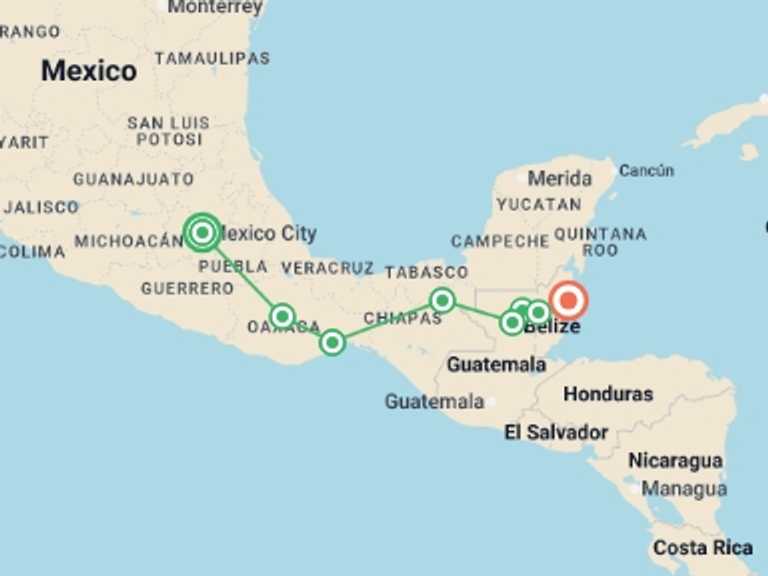 Map of Mexico City Explorer Tour with 8 destination visits for the trip: Contrasts of Mexico
