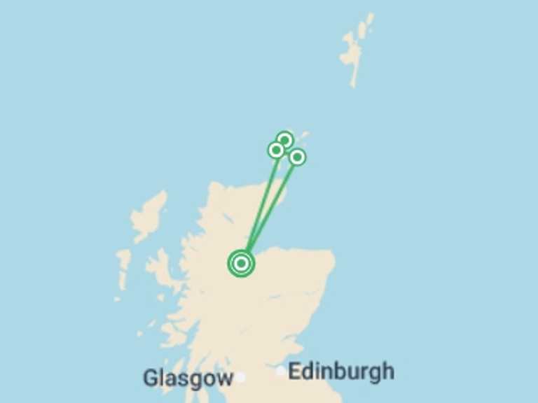 Map itinerary of Inverness Tour in Spring with 5 destination visits for the trip: Walking Scotland’s Orkney Islands