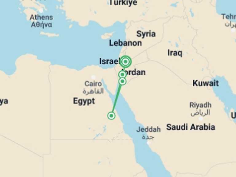 Map itinerary of Jordan Tour in June 2026 with 4 destination visits for the trip: Jordan Discovery