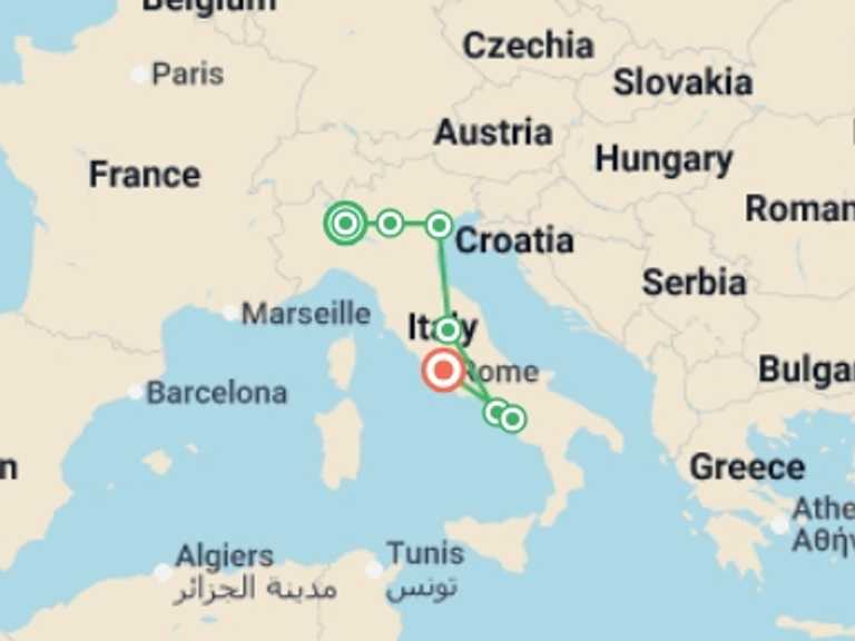 Map of Mediterranean Tour with 7 destination visits for the trip: All About Italy