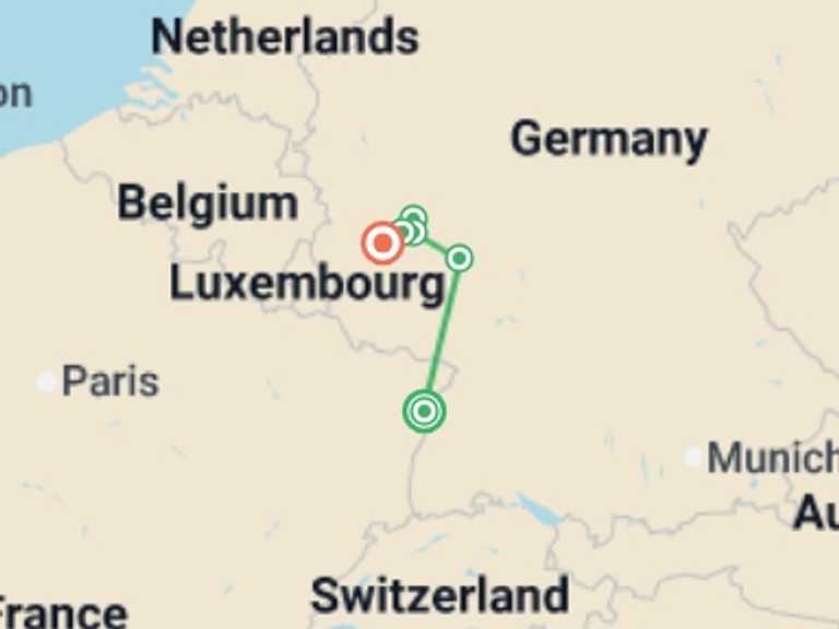 Map of Europe Tour with 4 destination visits for the trip: The Rhine and Moselle Rivers (port-to-port cruise)