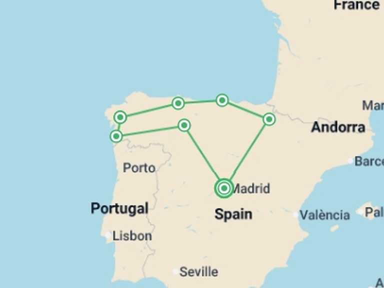 Map of Europe Tour with 7 destination visits for the trip: Northern Spain Explorer - 8 days