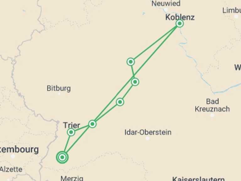 Map itinerary of Cochem Tour in Fall with 5 destination visits for the trip: Moselle Bike & Barge