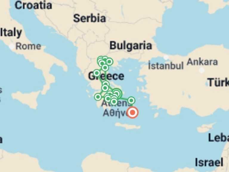 Map of Santorini Art and architecture Tour with 8 destination visits for the trip: One Country - Numerous Cities And Islands