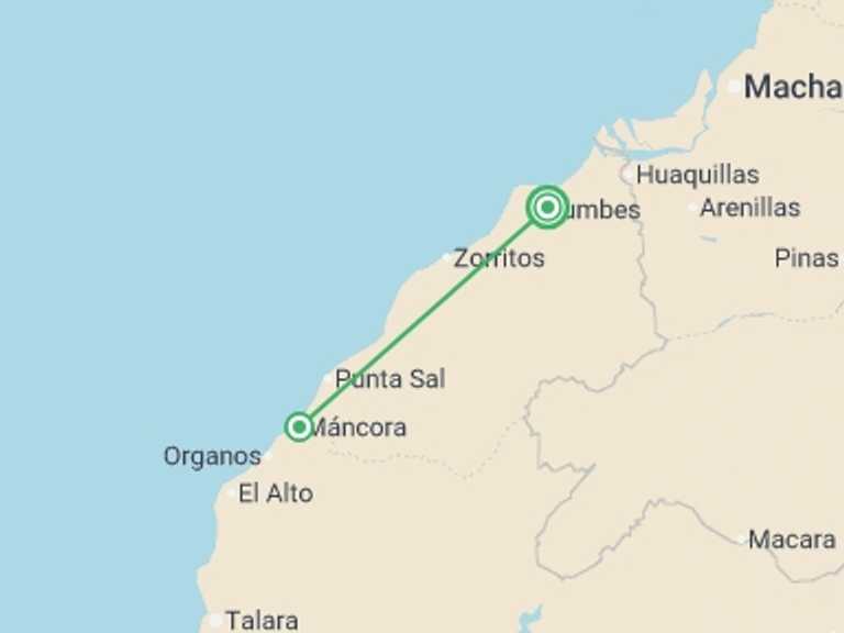 Map of Ecuador Tour with 3 destination visits for the trip: Northern Paradise, Short Break