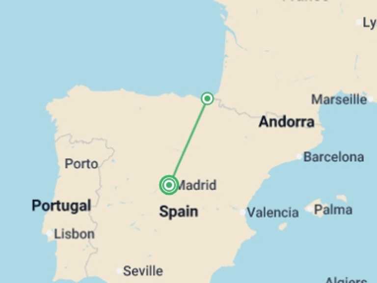Map of Madrid Cultural, religious and historic sites Tour with 2 destination visits for the trip: Basque Country from Madrid