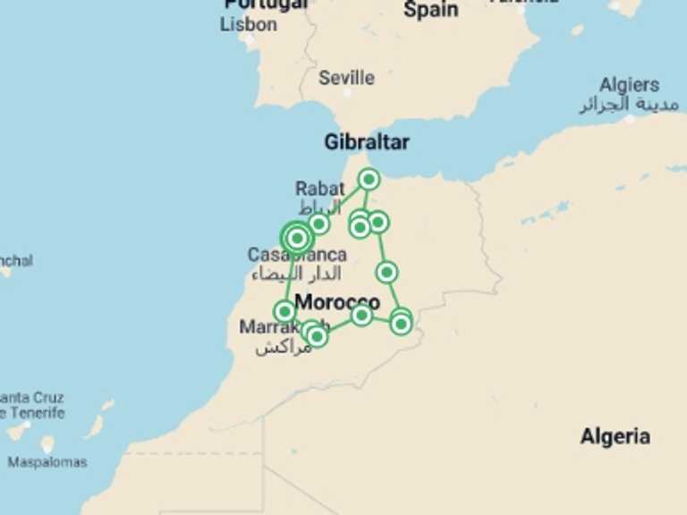 Map of 10-Day Marrakech Tour with 6 destination visits for the trip: Highlights of Morocco