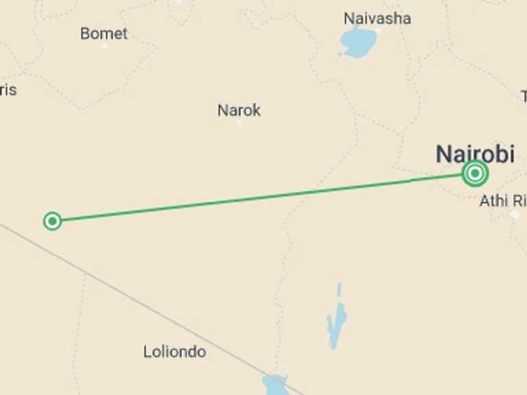Map itinerary of Kenya Tour in Winter with 3 destination visits for the trip: 3 Days Maasai Mara Budget Kenya Classic Safari