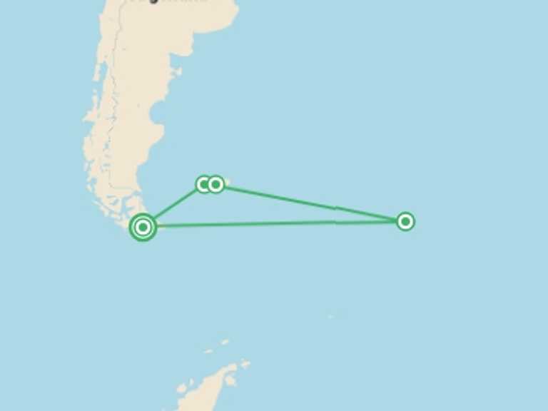 Map of Ushuaia Explorer Tour with 4 destination visits for the trip: Antarctica, South Georgia & Falklands Explorer - 19 days