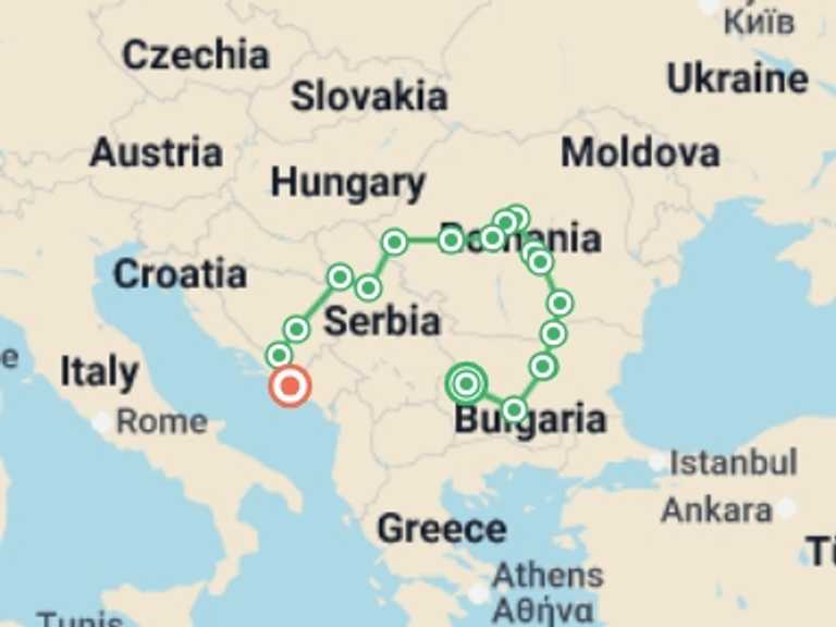 Map of Europe Tour with 9 destination visits for the trip: From Sofia to Dubrovnik