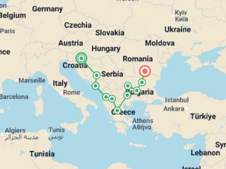 Map itinerary of Dubrovnik Tour in June 2026 with 11 destination visits for the trip: Balkan Dreams