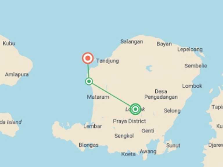 Map itinerary of Indonesia Tour in June 2027 with 3 destination visits for the trip: Lombok & Gili Adventure: Culture, Peaks & Paradise