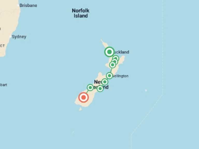 Map of Auckland Active and outdoor Tour with 9 destination visits for the trip: New Zealand Panorama