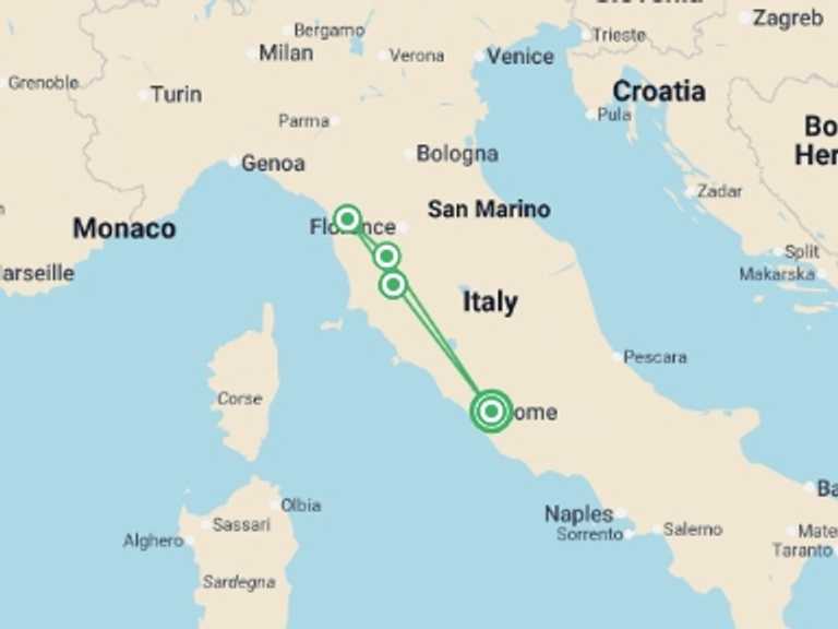 Map of Italy Tour with 4 destination visits for the trip: Rome & Live Like a Local in a Tuscan Villa