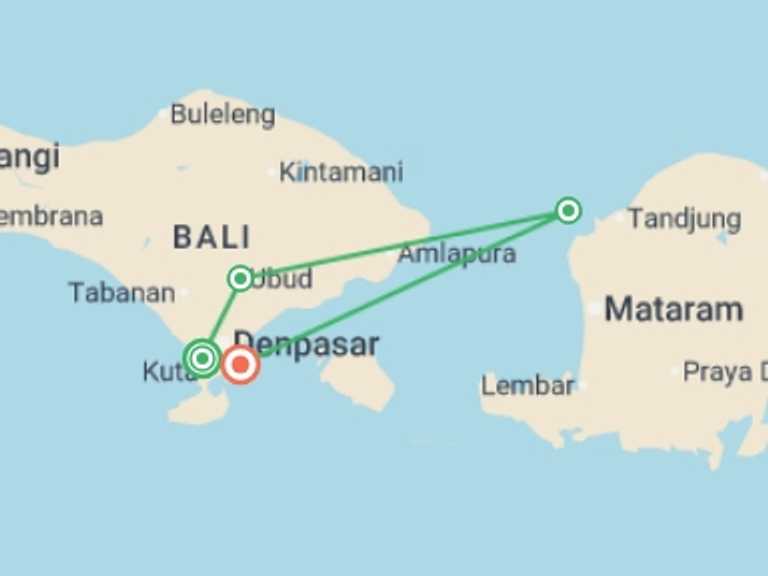 Map of Indonesia Snorkeling Tour with 4 destination visits for the trip: Bali Island Hopping