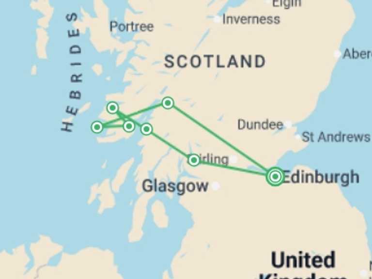 Map itinerary of Europe Tour in Fall with 4 destination visits for the trip: Mull Whisky & Food Adventure  - 4 days 