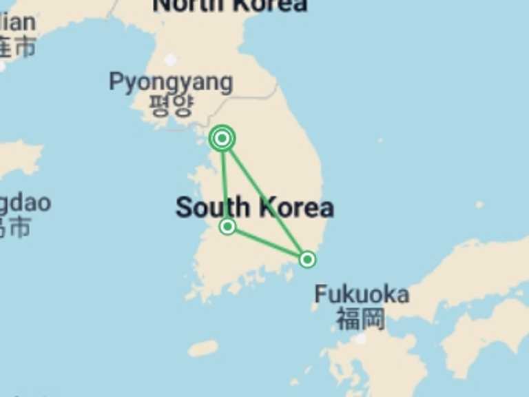 Map of a Beach Tour with 3 destination visits for the trip: Korea Express