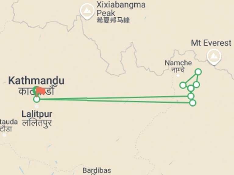 Map of Everest Panorama trek Tour with 8 destination visits for the trip: Everest Panorama trek 