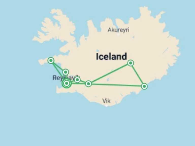 Map of Reykjavik National parks Tour with 4 destination visits for the trip: Premium Iceland in Winter