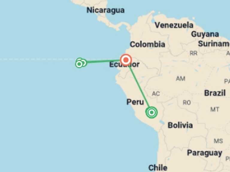 Map of South America Tour with 8 destination visits for the trip: Machu Picchu & Galapagos