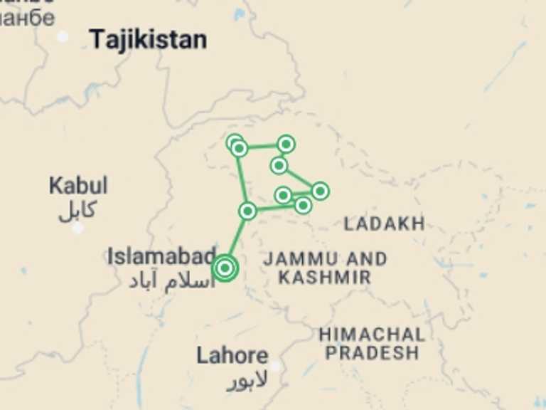 Map of a Sightseeing Tour with 1 destination visits for the trip: Pakistan's Karakoram Highway