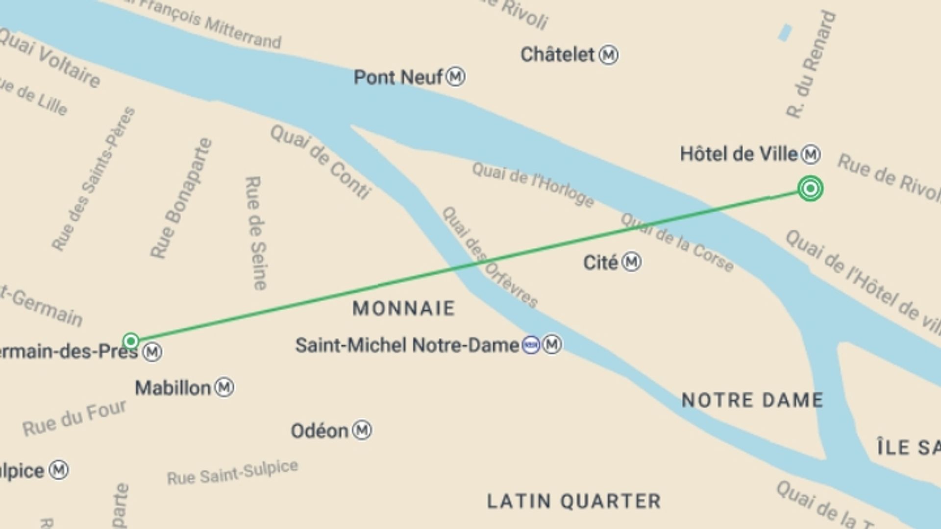 A map showing the tour itinerary for the trip: Prestigious Christmas Eve in Paris & The Canal Saint-Martin (port to port), starting in Paris, France and ending in Paris, France going through 1 other destinations.