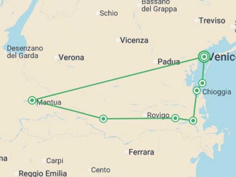 Map of Europe Tour with 5 destination visits for the trip: Veneto Bike & Boat