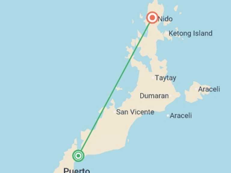 Map itinerary of Puerto Princesa Tour in Spring with 2 destination visits for the trip: Palawan Island: Caves, Beaches & Eye-Popping Sunsets