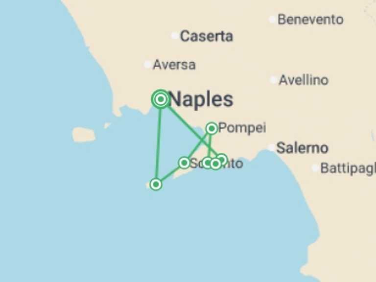 Map itinerary of Europe Tour in Fall with 6 destination visits for the trip: Food And Walking On The Amalfi Coast, Small Group Tour