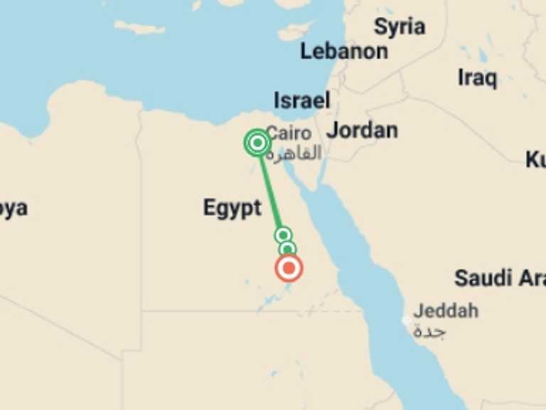 Map of Luxor Sightseeing Tour with 4 destination visits for the trip: Picturesque Solo Egypt Tour