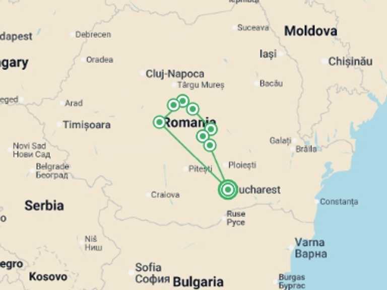 Map of Sighisoara Cultural, religious and historic sites Tour with 4 destination visits for the trip: Transylvanian Delights - Guaranteed Departures