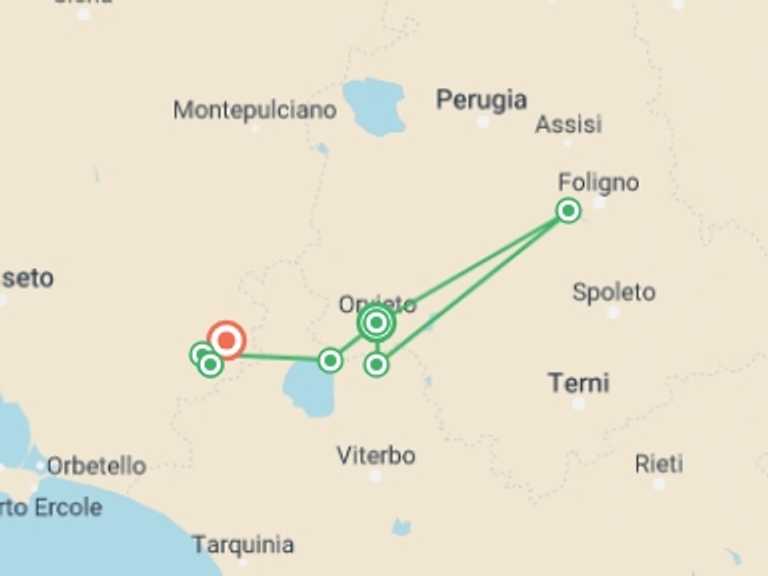 Map of Italy Tour with 4 destination visits for the trip: Hilltop Towns of Italy