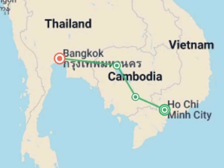 Map of Asia Tour with 4 destination visits for the trip: Saigon to Bangkok - 10 days