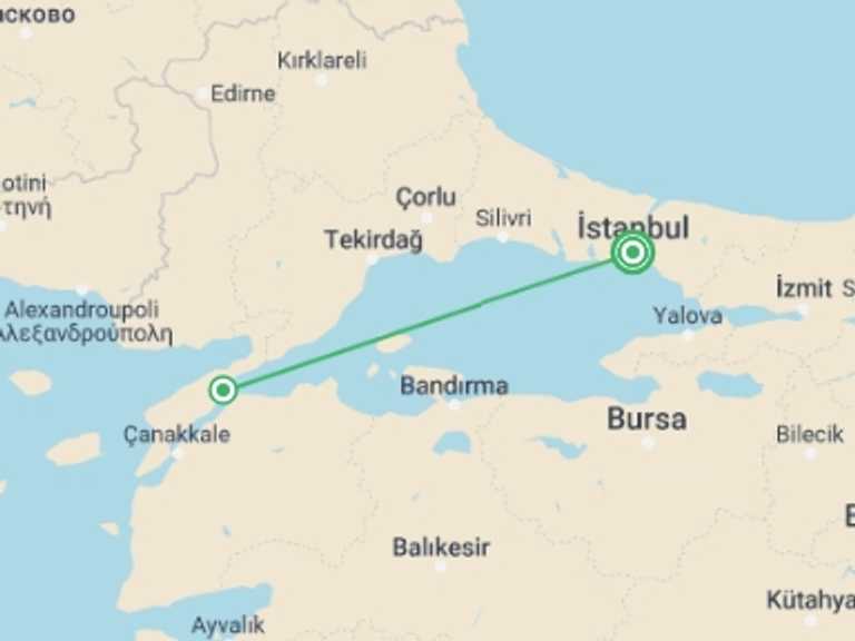 Map of Turkey Cruise Tour with 2 destination visits for the trip: Anzac Day Tour – 5 Days