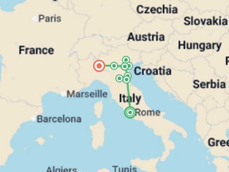 Map of Milan City sightseeing Tour with 5 destination visits for the trip: Best of Northern Italy - 6 days