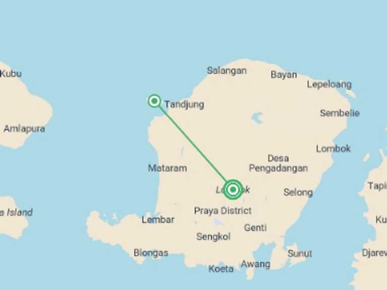 Map itinerary of South East Asia Tour in October 2025 with 2 destination visits for the trip: Six-Day Adventure in Lombok for Thrill-Seeker