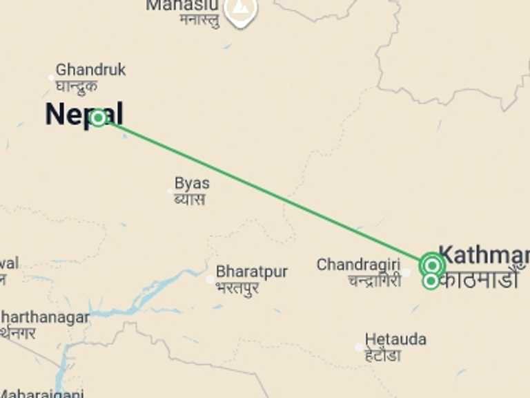 Map of 8-Day South Asia Tour with 3 destination visits for the trip: Nepal Uncovered - 8 days
