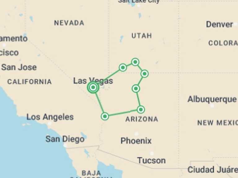 Map itinerary of North America Tour in Summer with 8 destination visits for the trip: National Parks Explorer Self Drive