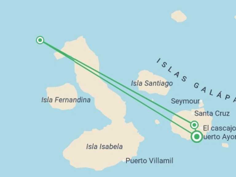 Map itinerary of South America Tour in February 2027 with 3 destination visits for the trip: 4-day Wildlife & Wonders Of Galapagos, French-speaking Guide