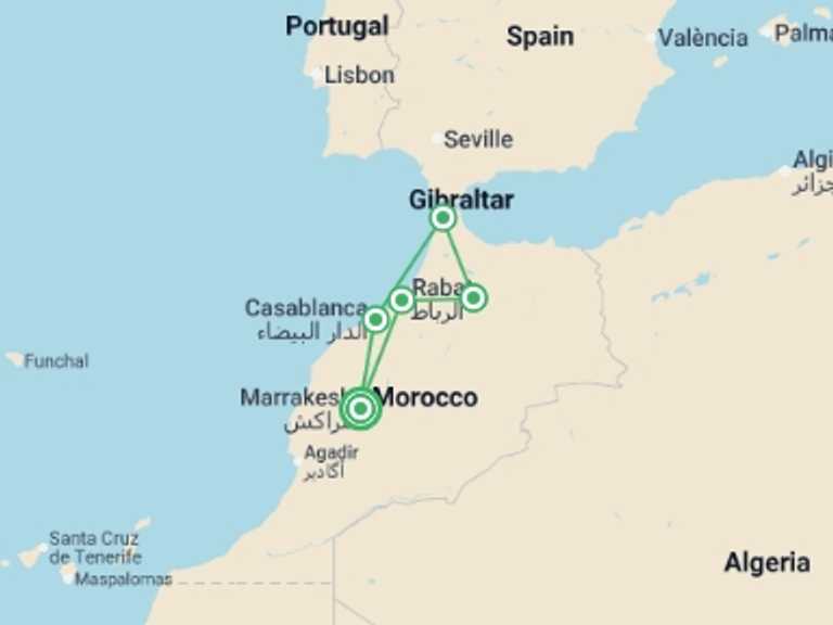 Map of Africa Tour with 4 destination visits for the trip: Marrakech & Imperial Morocco - 8 days