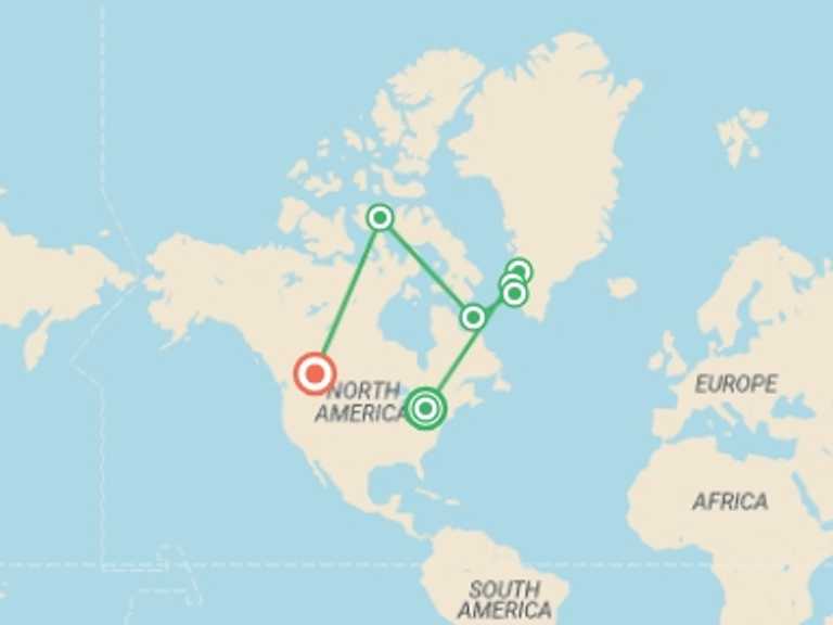 Map itinerary of Toronto Tour in August 2026 with 6 destination visits for the trip: Northwest Passage: The Legendary Arctic Sea Route