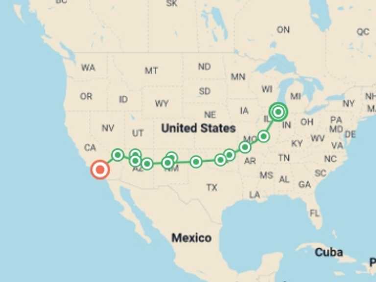 Map itinerary of Chicago Tour in Fall with 11 destination visits for the trip: Historic Route 66