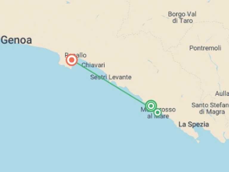 Map itinerary of Italy Tour in Summer with 3 destination visits for the trip: Cinque Terre: Hike, Bike & Kayak