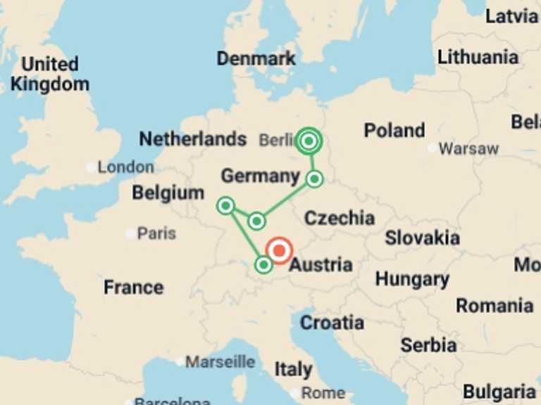 Map of a Art and architecture Tour with 7 destination visits for the trip: Best of Germany