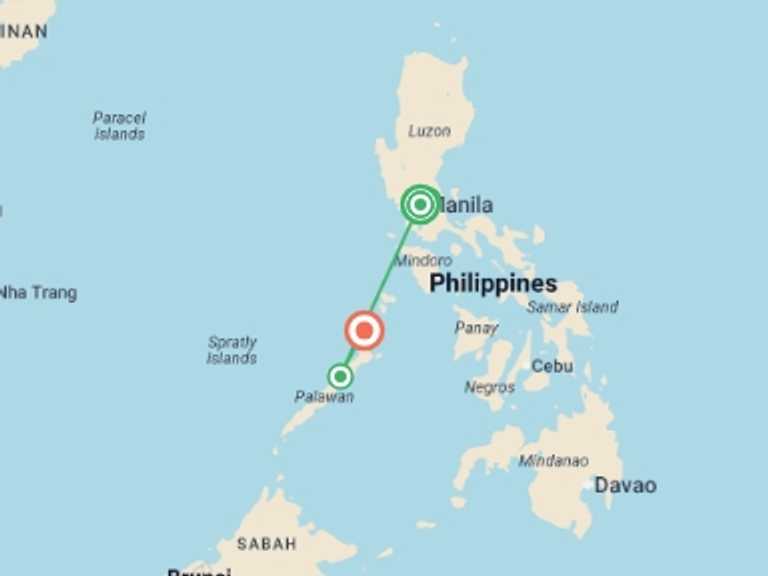 Map itinerary of Puerto Princesa Tour in Spring with 4 destination visits for the trip: Manila and Palawan: Jungle Trekking, Local Eats & Epic Beaches