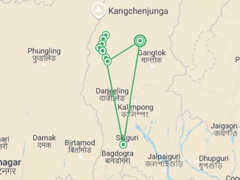 Map of a Climbing Tour with 11 destination visits for the trip: Sikkim Goechala Trek