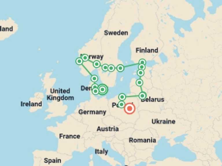 Map of Europe Tour with 11 destination visits for the trip: Best of Scandinavia & the Baltics