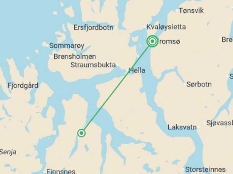 Map of 5-Day Scandinavia Tour with 2 destination visits for the trip: Tromso and the Northern Lights - 5 days