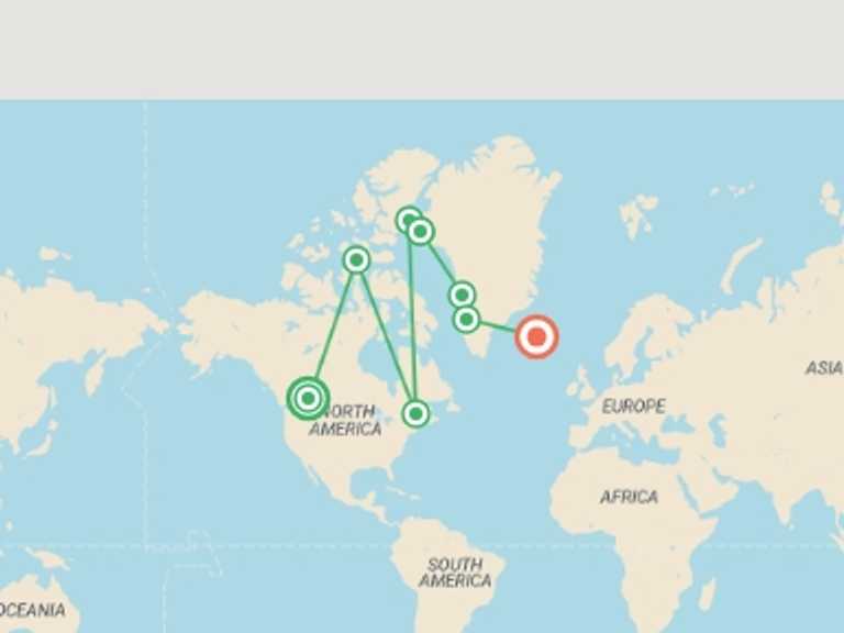 Map itinerary of Calgary Tour in August 2026 with 8 destination visits for the trip: Northwest Passage: Epic High Arctic (Ocean Explorer)